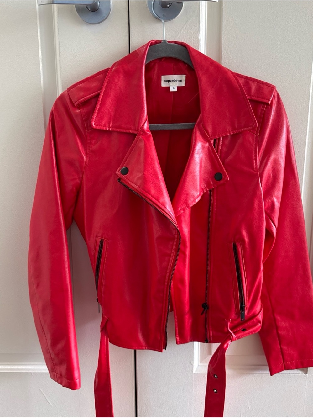 superdown Bright Red Faux Leather Biker Jacket